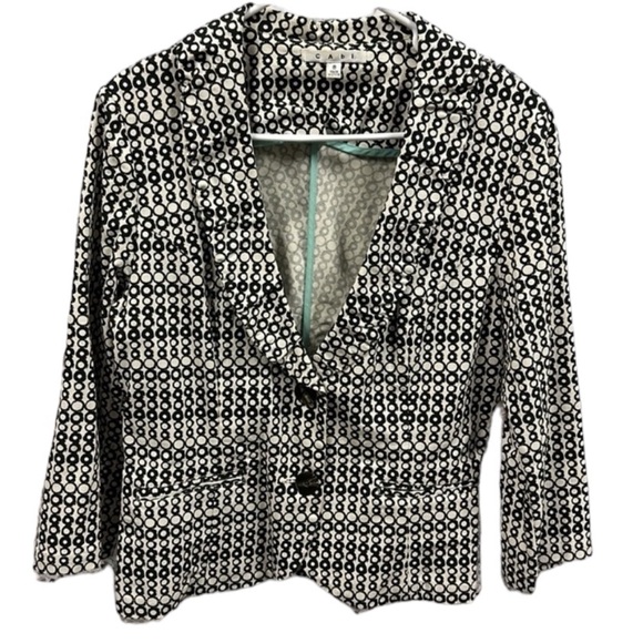 CAbi Black Cream 2 Button Front and Cuff 3 Quarter Sleeve Blazer Jacket Womens 8 - Picture 4 of 12